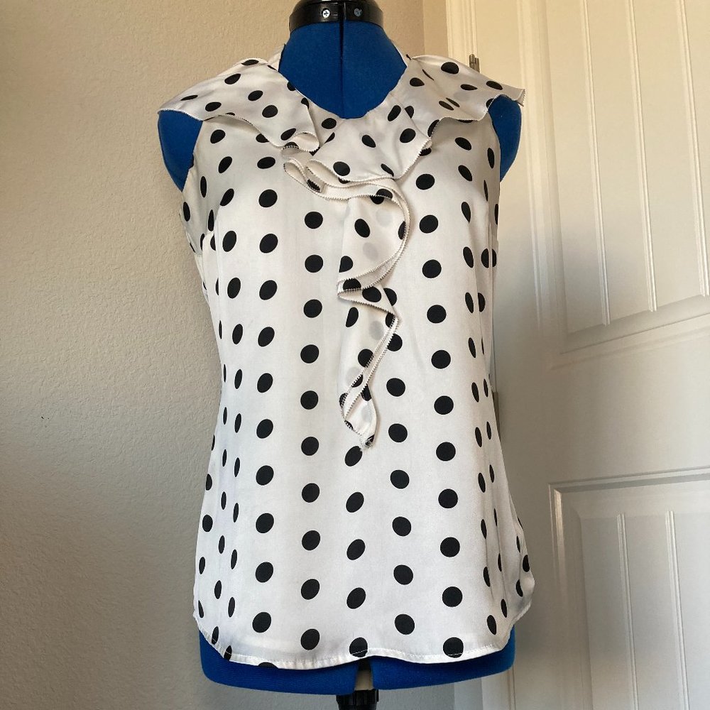 White House Black Market Polka Dot Tie-Neck Blouse - XXS